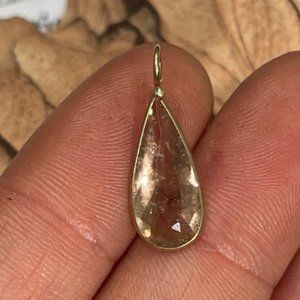 2.5CT Natural Light Olive Taupe Tourmaline in Solid 14K YG Pendant Charm 20x10mm